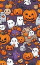 watercolor illustration, Halloween and holiday theme, cartoon doodle, very cute, print for background,