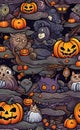 watercolor illustration, Halloween and holiday theme, cartoon doodle, very cute, print for background,