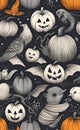 watercolor illustration, Halloween and holiday theme, cartoon doodle, very cute, print for background,