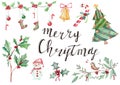 Illustration hand drawn with New Year`s Christmas symbolics