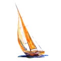 Watercolor illustration, hand drawn painted sailboat isolated object on white background. Royalty Free Stock Photo