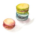Watercolor illustration of hand painted colorful macarons Royalty Free Stock Photo