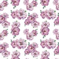 Watercolor illustration of hand painted seamless magnolia pattern. Floral design for cosmetics, perfume, beauty care products. Royalty Free Stock Photo