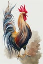 Watercolor illustration of a handsome free range rooster.