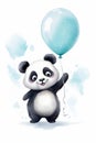 watercolor illustration of a happy baby panda holding balloon on white background Royalty Free Stock Photo