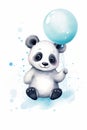 watercolor illustration of a happy baby panda holding a balloon on white background Royalty Free Stock Photo