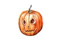 Watercolor illustration.Happy Halloween, orange ripe pumpkin on a white background. an emblem for Halloween. isolated.