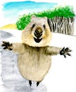 Watercolor illustration of happy quokka