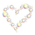 Frame of soap bubbles in the shape of a heart in watercolor