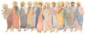 Watercolor illustration of holy people, apostles. A meeting, a course for prayer, service to God. For the design of publications,