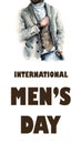 Watercolor illustration.International men& x27;s day poster. The silhouette of a fashionably dressed man with a watch around