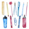 Watercolor illustration isolated school supplies