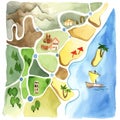 The colorful map of the unnamed city with the beach and seaside Royalty Free Stock Photo