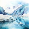 Watercolor Illustration Of Jackson Glacier In Arctic Landscape