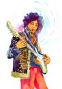 Watercolor Illustration Jimi Hendrix with Guitar