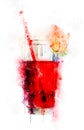 Watercolor Illustration Strawberry Juice Glass Royalty Free Stock Photo