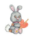 Knitted bunny and ball of thread logo watercolor