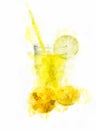 Watercolor Illustration Lemonade Juice Glass