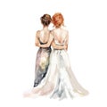 Watercolor illustration of lgbt couple bride and bride.