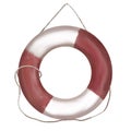 Watercolor illustration of life-ring. lifebuoy with rope isolated on white background. red striped swim ring