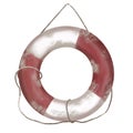 Watercolor illustration of life-ring. lifebuoy with rope isolated on white background. red striped swim ring Royalty Free Stock Photo