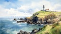 Cape Of United Kingdom Watercolor Lighthouse Painting