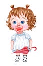 Little girl with pacifier watercolor Royalty Free Stock Photo