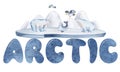 watercolor illustration logo for children. Arctic logo. Royalty Free Stock Photo