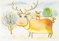 Watercolor illustration lovely cartoon of deers.