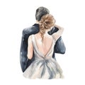 Watercolor illustration of a loving couple of newlyweds bride and groom.