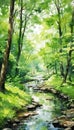 watercolor illustration of a lush green forest