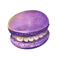 Watercolor Illustration of Macaron with White Filling. French dessert, purple in color with cream filling. Perfect for culinary-