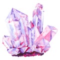 Watercolor illustration of magic crystals, hand drawing, esoterics Royalty Free Stock Photo