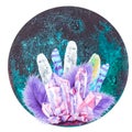 Watercolor illustration of magic crystals, hand drawing, esoterics Royalty Free Stock Photo