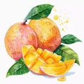 Watercolor illustration of Mango composition. Tropical fruit mango. Isolated on a white background Royalty Free Stock Photo