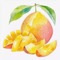 Watercolor illustration of Mango composition. Tropical fruit mango. Isolated on a white background Royalty Free Stock Photo