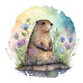watercolor illustration of marmot in the meadow. High quality illustration