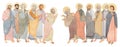Watercolor illustration of the meeting of holy people, the apostles. For the design of publications