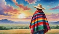 Watercolor Illustration Of Mexican Serape Poncho Background. Generative AI Royalty Free Stock Photo