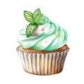 Watercolor mint cupcake.