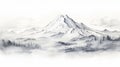 Watercolor Illustration Of Misty Mountains With Mystic Symbolism