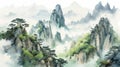 Chinese Mountain Landscape: Artgerm Inspired Watercolor Illustration