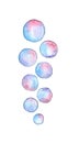 Watercolor illustration of multicolored soap bubbles.