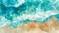 Watercolor illustration of ocean waves and sandy beach. Artistic rendition of the seaside. Top view. Concept of abstract Royalty Free Stock Photo