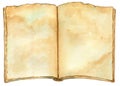 Watercolor illustration. An old open book, aged pages of a book without text Royalty Free Stock Photo