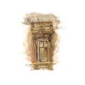 Watercolor illustration of an old window. Sketch