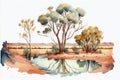 Watercolor illustration of the outback in rural Australia