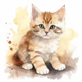A watercolor illustration painting of a brown kitten generative AI Royalty Free Stock Photo