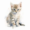 A watercolor illustration painting of a cute kitten on white background generative AI Royalty Free Stock Photo