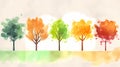 Watercolor Illustration Painting Transition From Summer To Autumn Season In A Colorful Tree Forest Generative AI